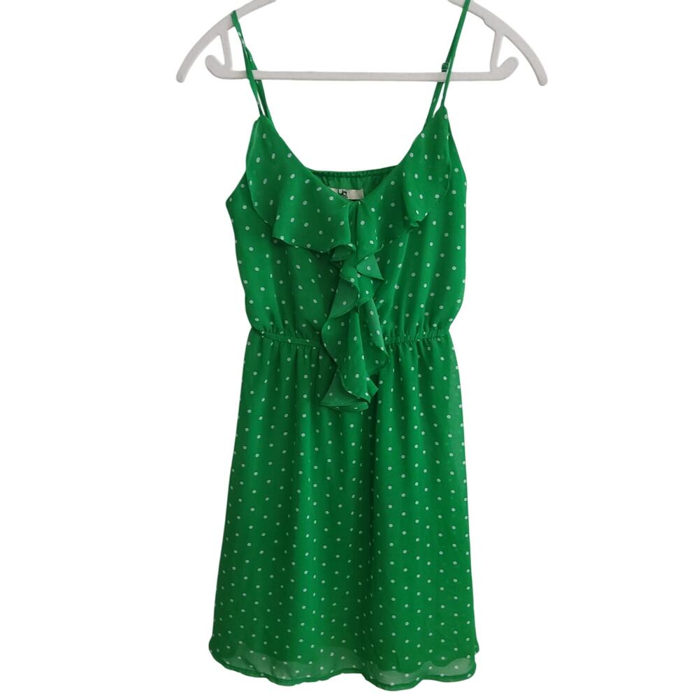 Christmas Green Coquette Cami Midi Dress Polka Dot Romantic ruffle Size M